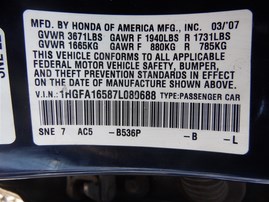 2007 Honda Civic LX Navy Blue 1.8L AT #A22487